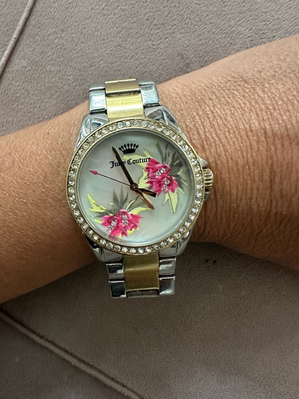 Juicy Couture Floral Crystal Watch | Two Tone Rhinestone Bracelet Watch